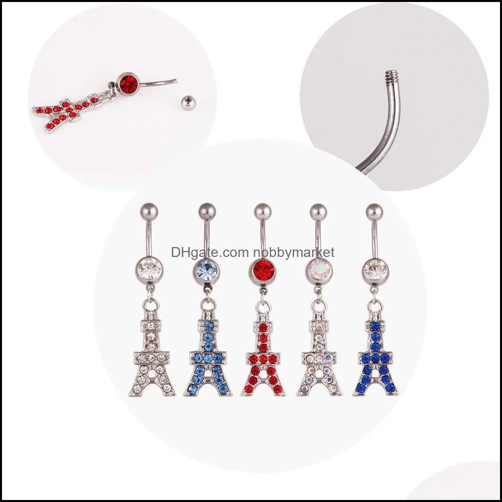 France Eiffel Tower Flower Belly Button Ring Surgical Steel Cute Navel Piercing Bulk Jewelry