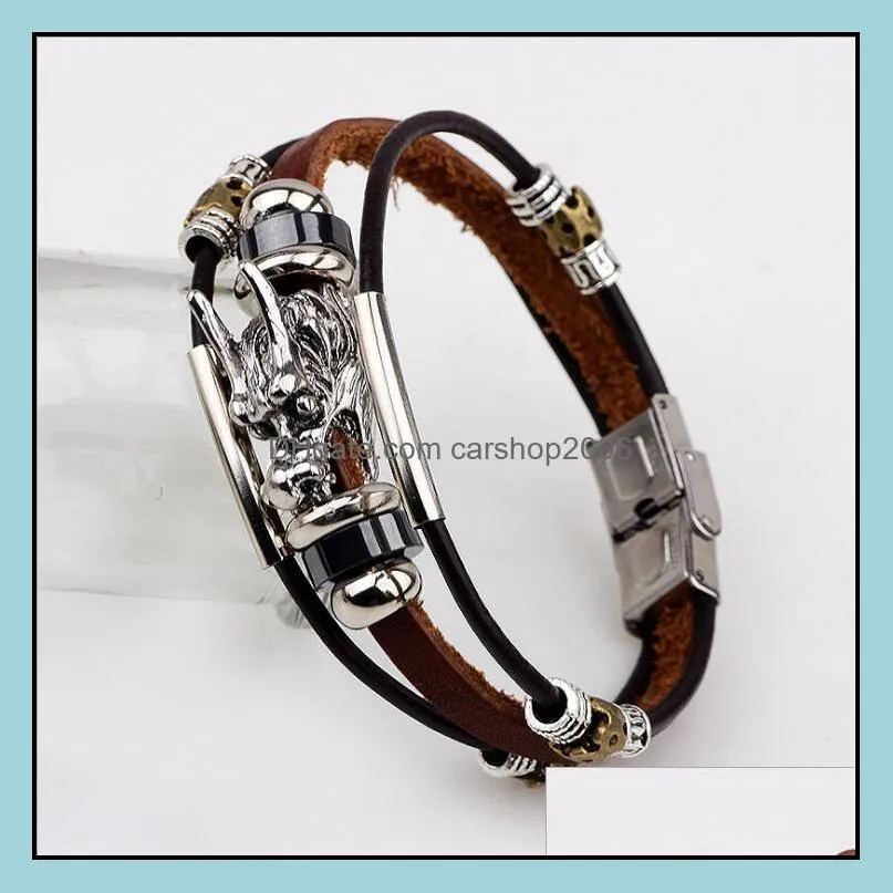 Charm Bracelets Jewelry Dragon Leather Handmade Wrap Wristbands Bangles For Men Fashion Jewerly Wholesale Drop Delivery 2021 4Oxrc