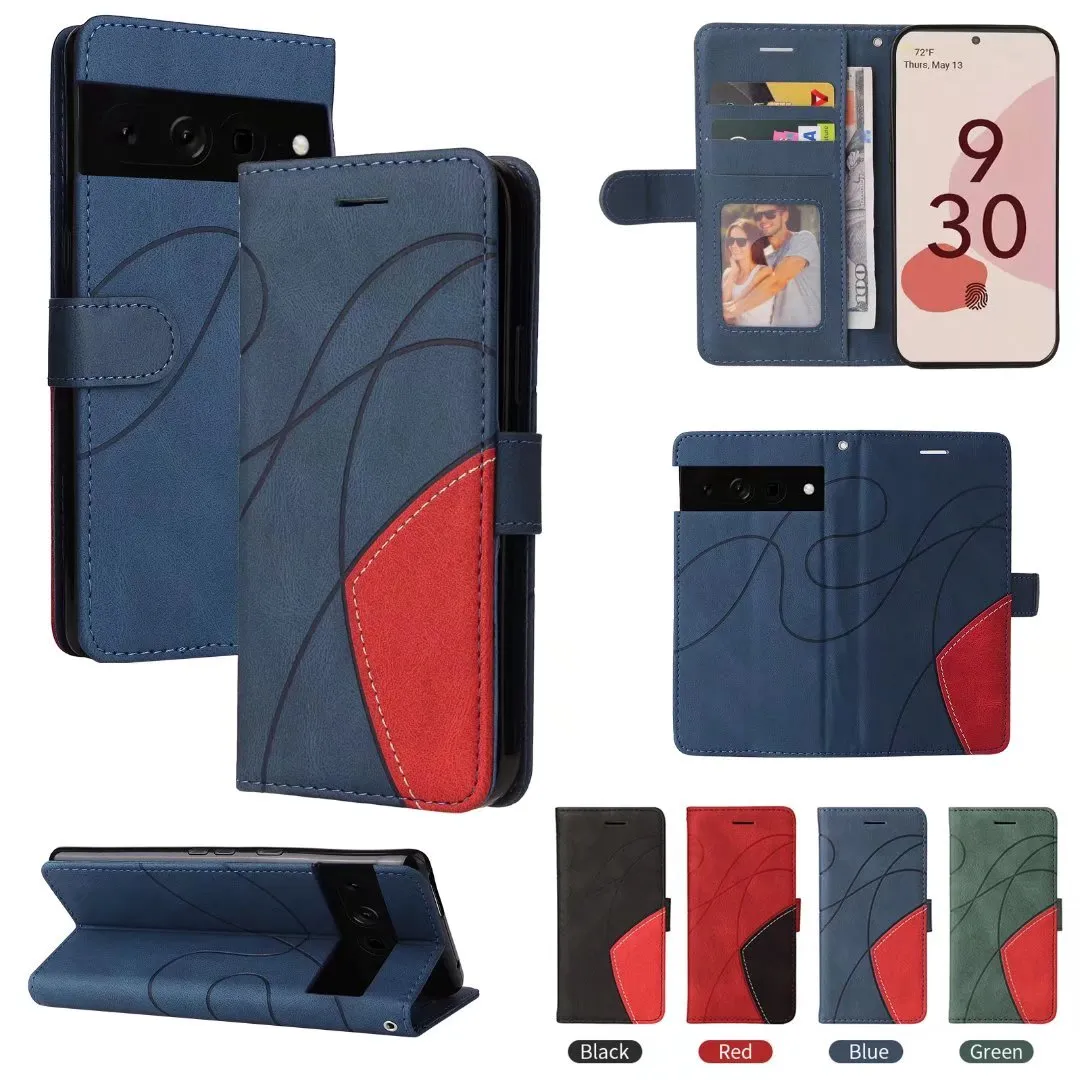 Contrast Kleur retro lederen creditcardhouder Slots Wallet Cases voor Google Pixel 7 Pro 6 5A 5 Stand Telefoon Cover Conque