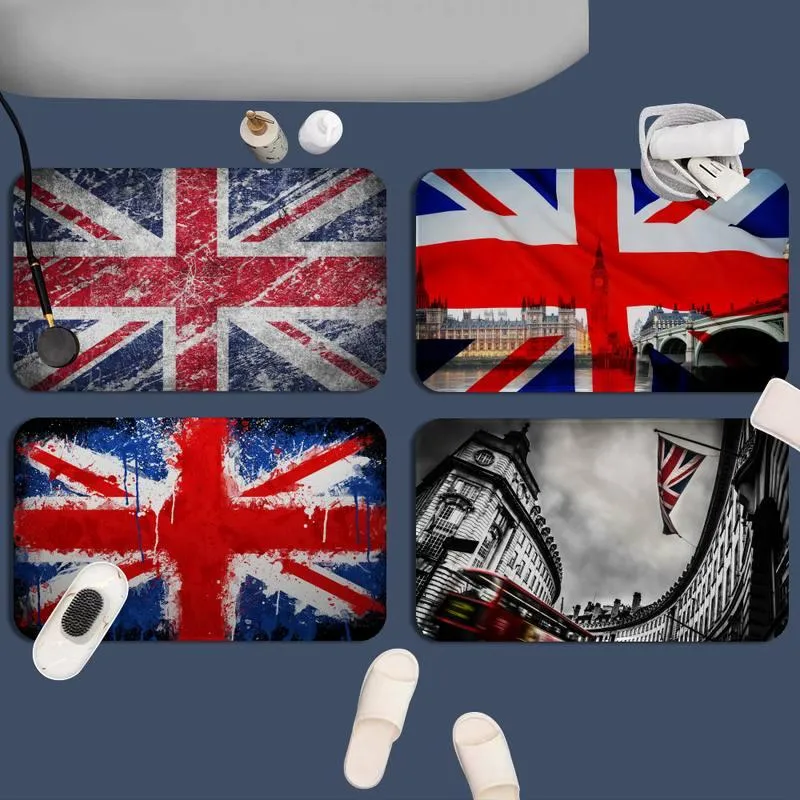 Tapetes de bandeira britânica tapete estampado de flanela de piso decoração de banheiro carpete não deslizamento para a sala de estar cozinha de boas-vindas capacho-peças