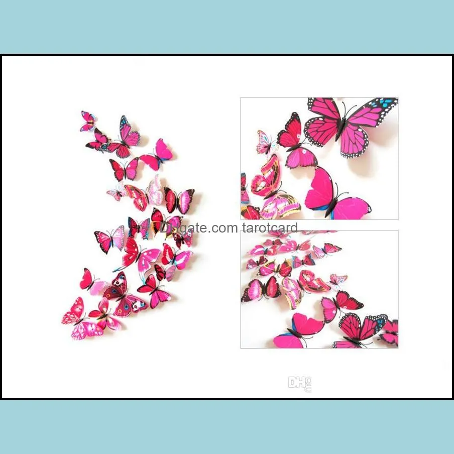 12pcs/lot 3D butterfly Fridge Magnets home decor decorative refrigerator stickers Color stereoscopic wall sticker Decoration