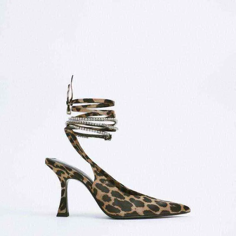 Zarz Brand Sexy Othestones Sandals Women Leopard Thin High Heels.