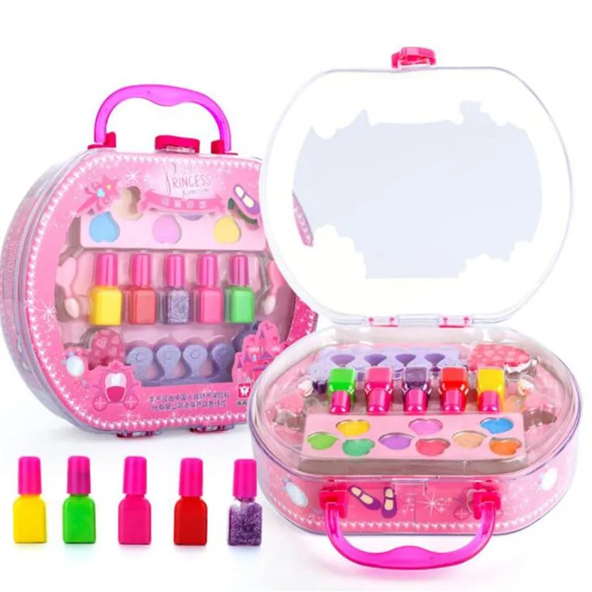 Make Up Toy Finge Play Kid Makeup Set Safety Kit Kit non tossico Kit per ragazze vestire la scatola da viaggio cosmetica Girls Beauty Toy LJ2387