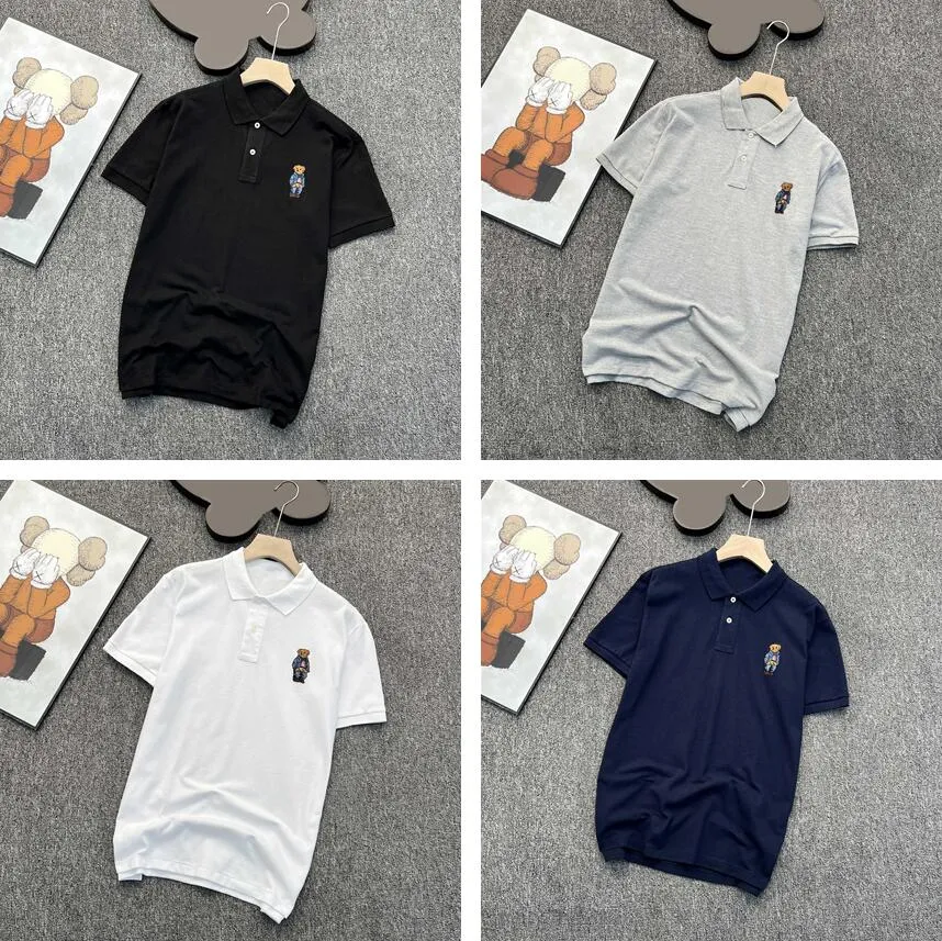 Ralph lauren Summer Designer Polo Masculino Polos Bordados Urso Manga Curta Botão T-shirt Meio Urso Camisa de Negócios Masculina Polo de Golfe Tamanho Asiático