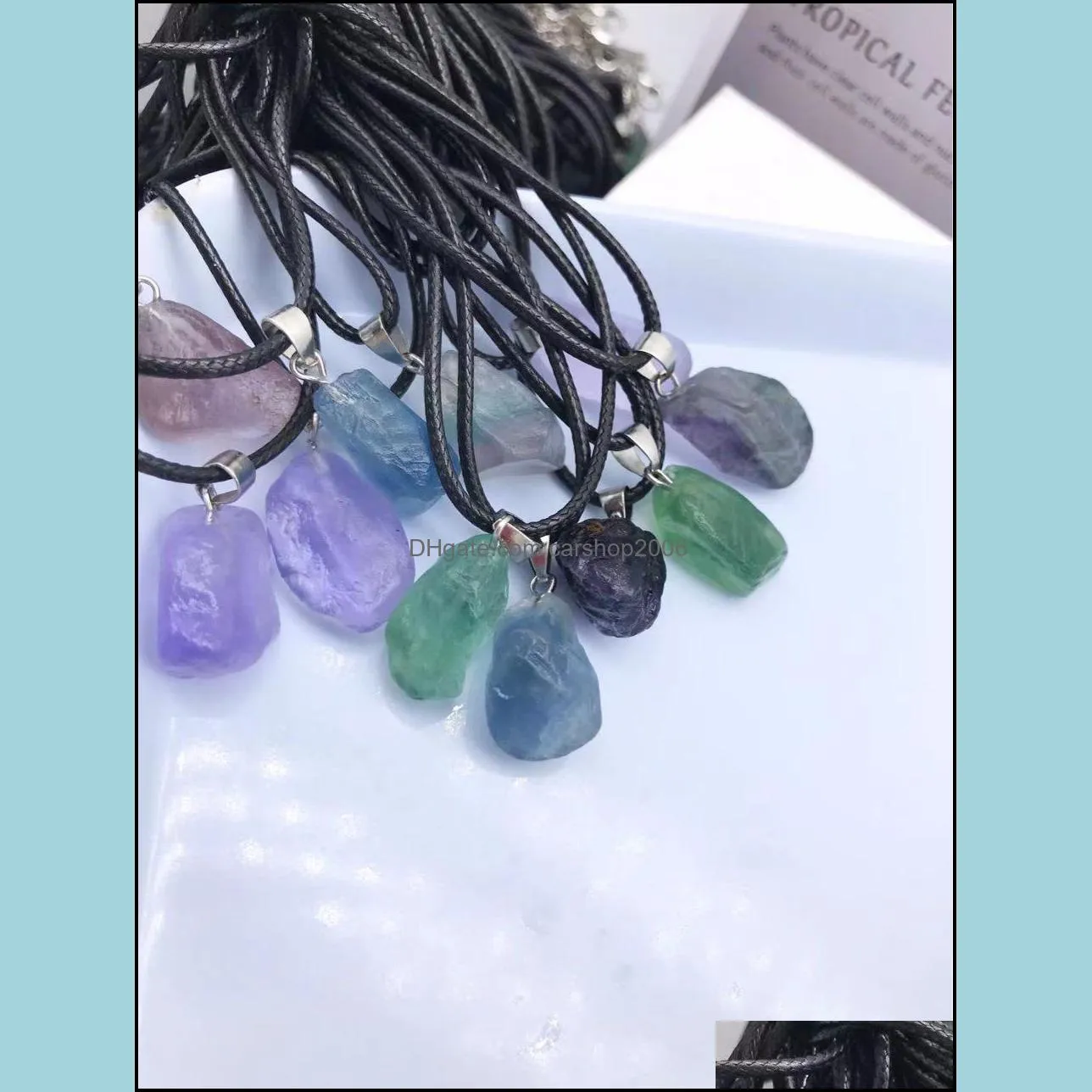 natural fluorite crystal pendant necklace energy stone healing meditation yoga gift wholesale