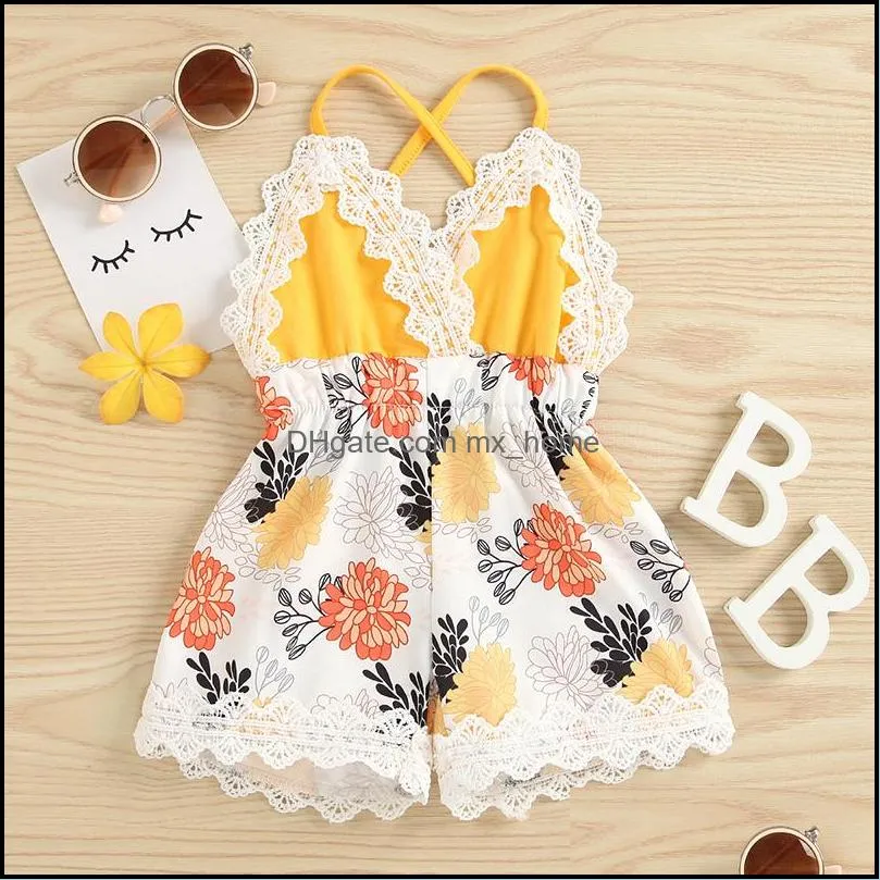 kids rompers girls lace flowers romper onesies infant toddler leopard floral sling jumpsuits summer fashion baby climbing clothes