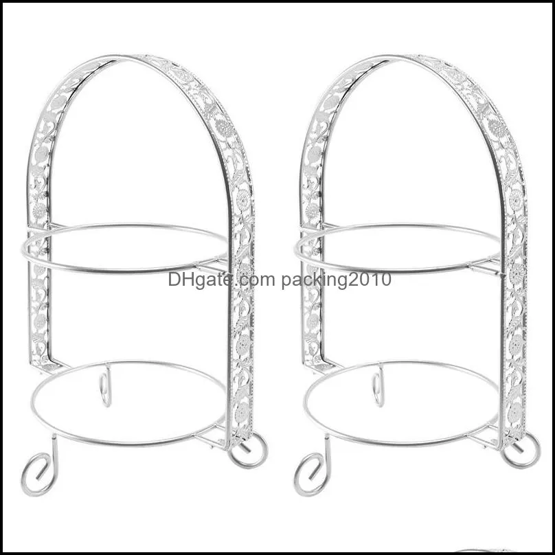 Baking Pastry Tools Bakeware Kitchen Dining Bar Home Garden 2X Metal Cake Stand Double-Layer Arch-Shaped Dhieu