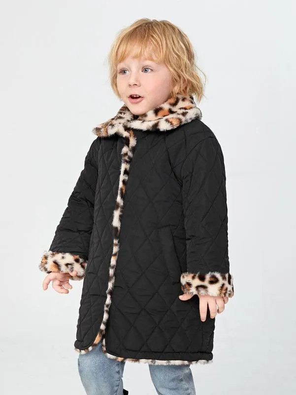 Manteau matelassé imprimé léopard doublé en peluche pour tout-petit garçon SHE