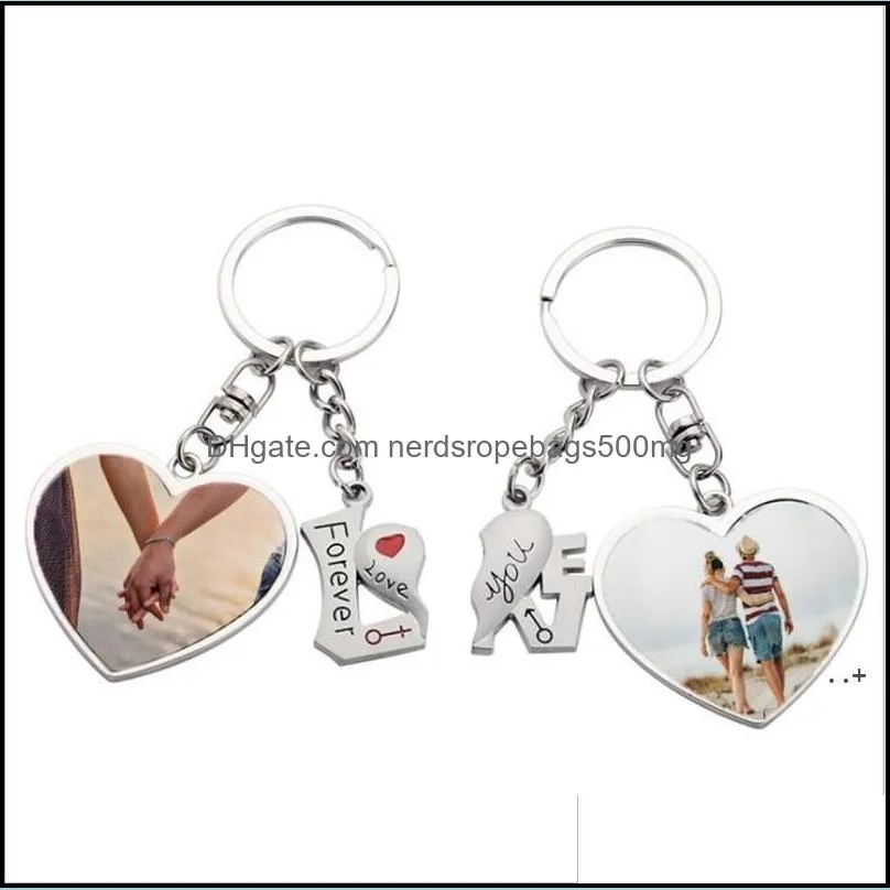 Party Favor Event Supplies Festive Home Garden Sublimation Couple Keychain Metal Letter Engraving Charm Heart-Shaped Key Ring Romantic Val