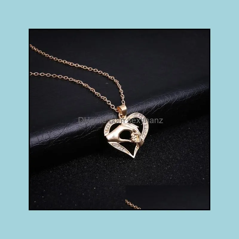 love heart pendant necklace mother and child in hand necklaces chains mother`s day gift jewelry accessories 3 styles x49fz a