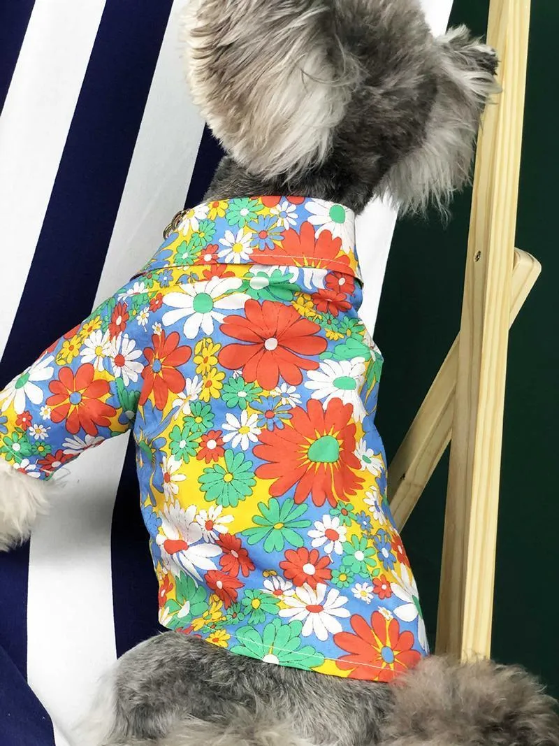 Dog Summer Clothes Shirt Sunflower Printed Cool Dog T-Shirt