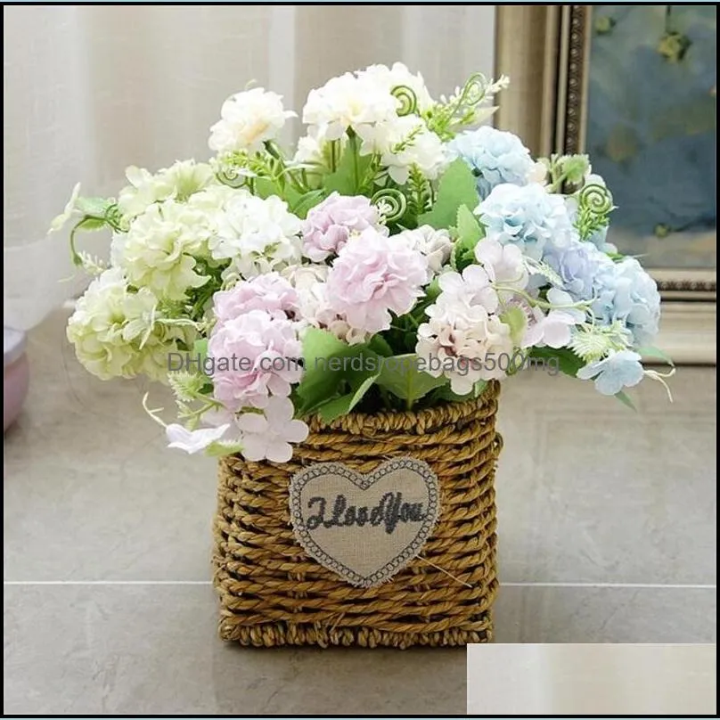 Hydrangea Artificial Flowers 9 Heads Ball Bunch Silk Fake Flower For Weeding Home Decoration Table Hydrangea Small Bouquet 1413 V2
