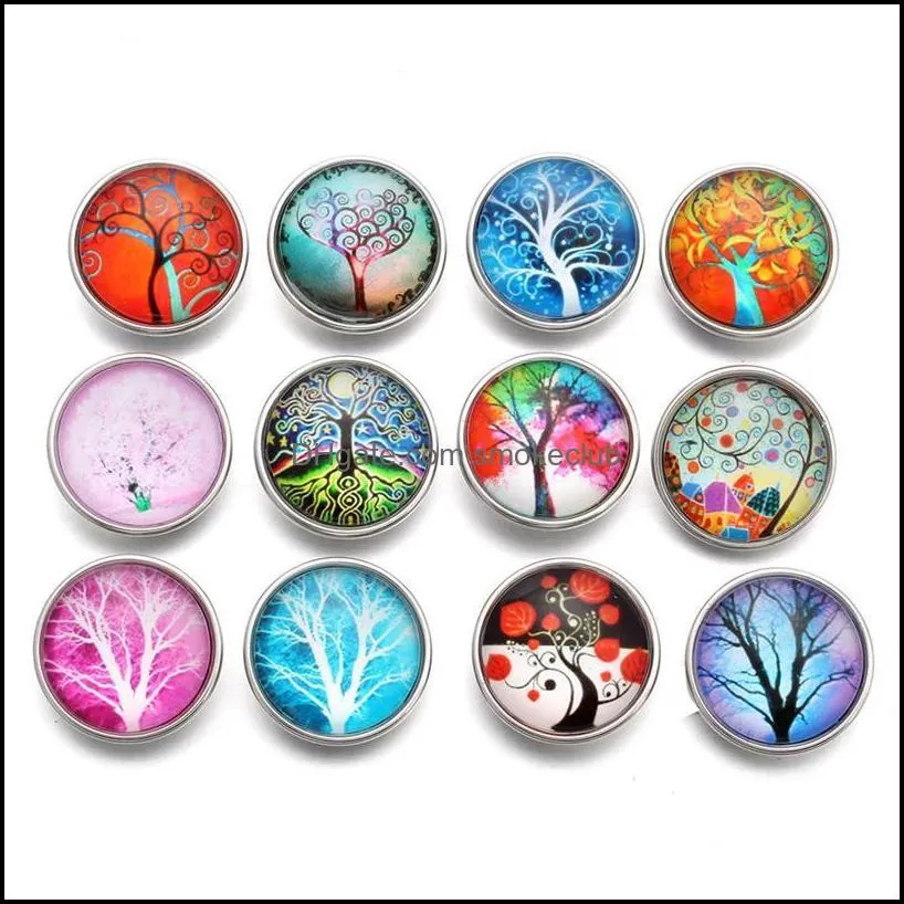 Konst och hantverk Arts Gifts Home Garden 10st/Lot Fixt Mixed Printing Tree Pattern Glass 18mm Snap Button Diy Fynd Passar Handmade Brac