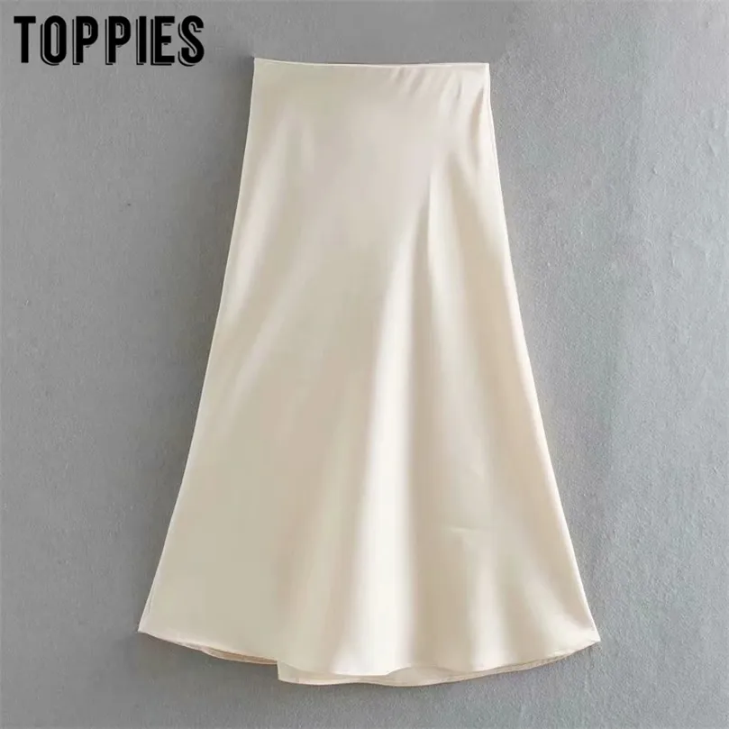 2020 jupes midi en satin blanc taille haute rose jupes trapèze été femmes falas streetwear T200712