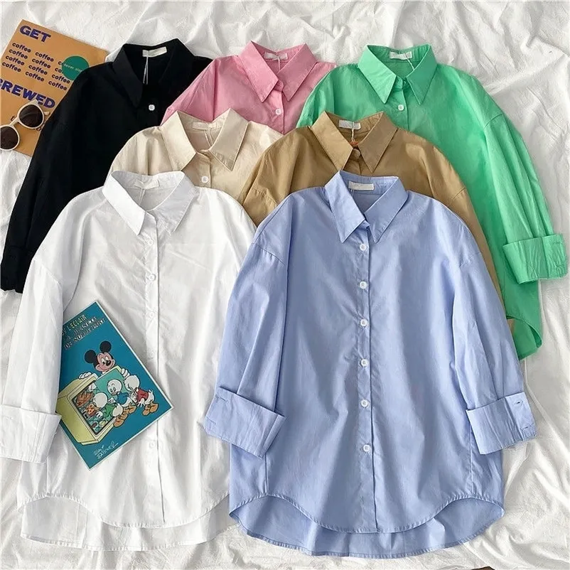 Frauen Blusen Büro Dame Tops Rosa Weiß Blau Button Up Langarm-shirt Weibliche Frühling Koreanische Mode Shirts Mujer 220513