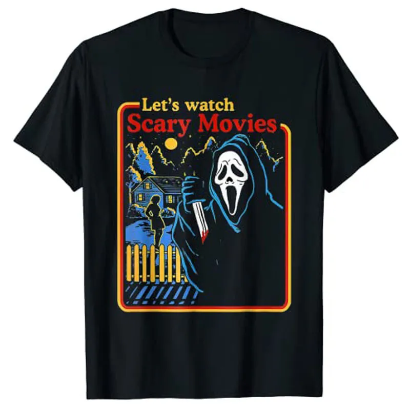 Låt oss titta på skrämmande filmer skrika skräck halloween t-shirt gotiska tee topps 220713