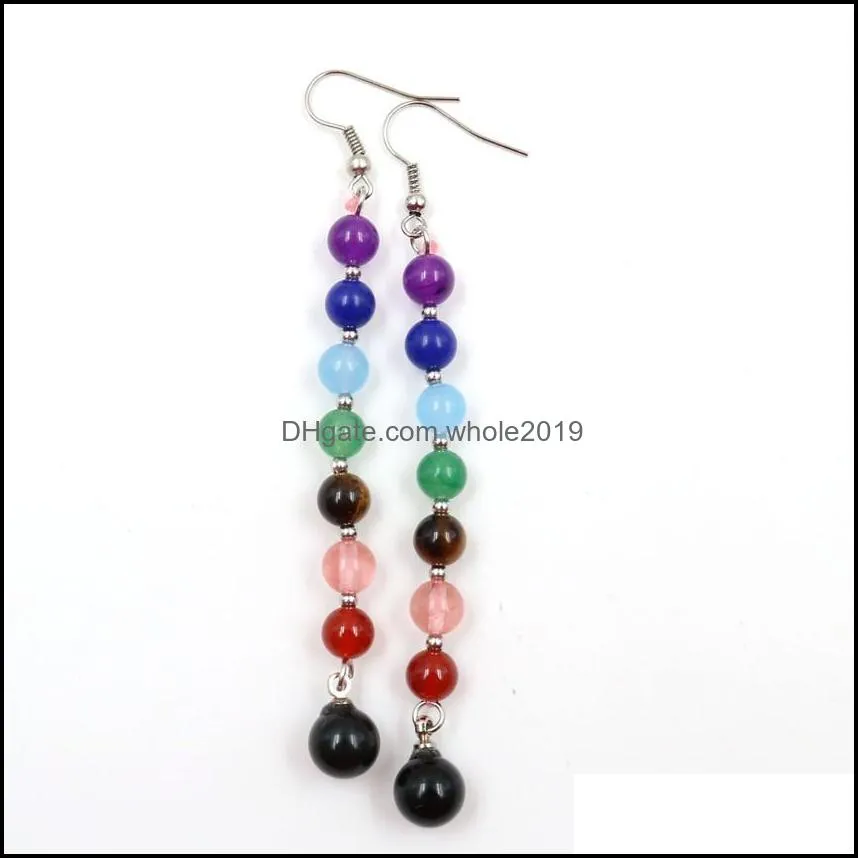 10 pairs silver plated dangle earrings layer many colors quartz stone round beads for women healing chakra jewelry