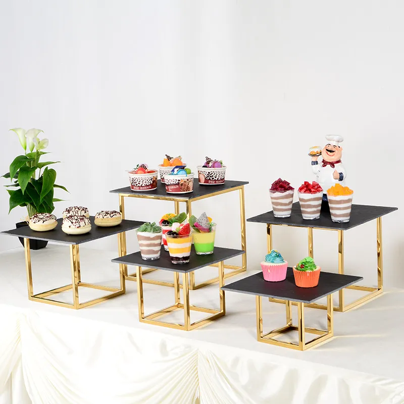 Rack de ferro dourado brilhante com acrílico para a decoração de casamentos festas de festa de candidatos a cupcake de cupcake de mesa de bolo de bolo de buffet buffet buffet buffet