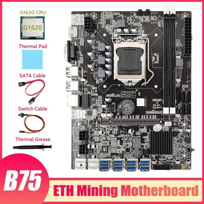 Motherboards Bergbau Motherboard 8XPCIE Zu USB G1620 CPU Wärmeleitpad SATA Kabel Schalter MotherboardMotherboards MotherboardsMotherboard