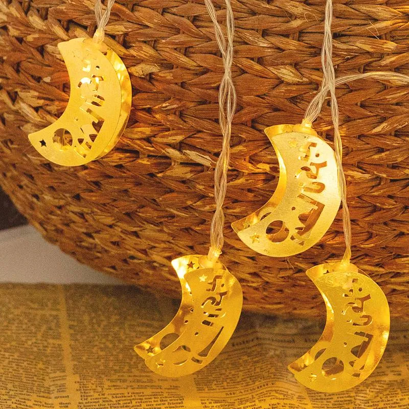 Strings Led Alloy Hollow Moon Light 10 Fairy String Lights Ornament Eid Mubarak Moslim Islam Ramadan Home Festival Decorled Stringsled