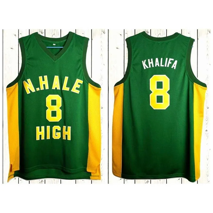 Nikivip Großhandel Wiz Khalifa #8 N. Hale High School Herren-Basketballtrikot, genäht, Grün, Größe S-3XL, Top-Qualität