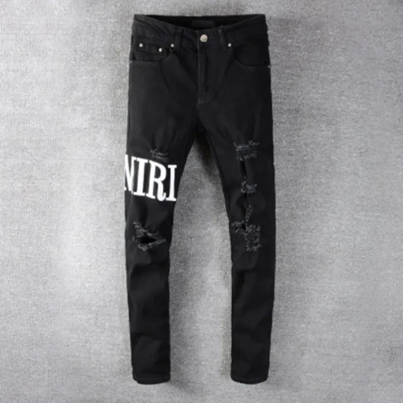 Casual Streetwear Black Slim Fit Jeans Herr Höst Masculina Letter Jeans Byxor Trendiga Dance Club Skinny s toursers