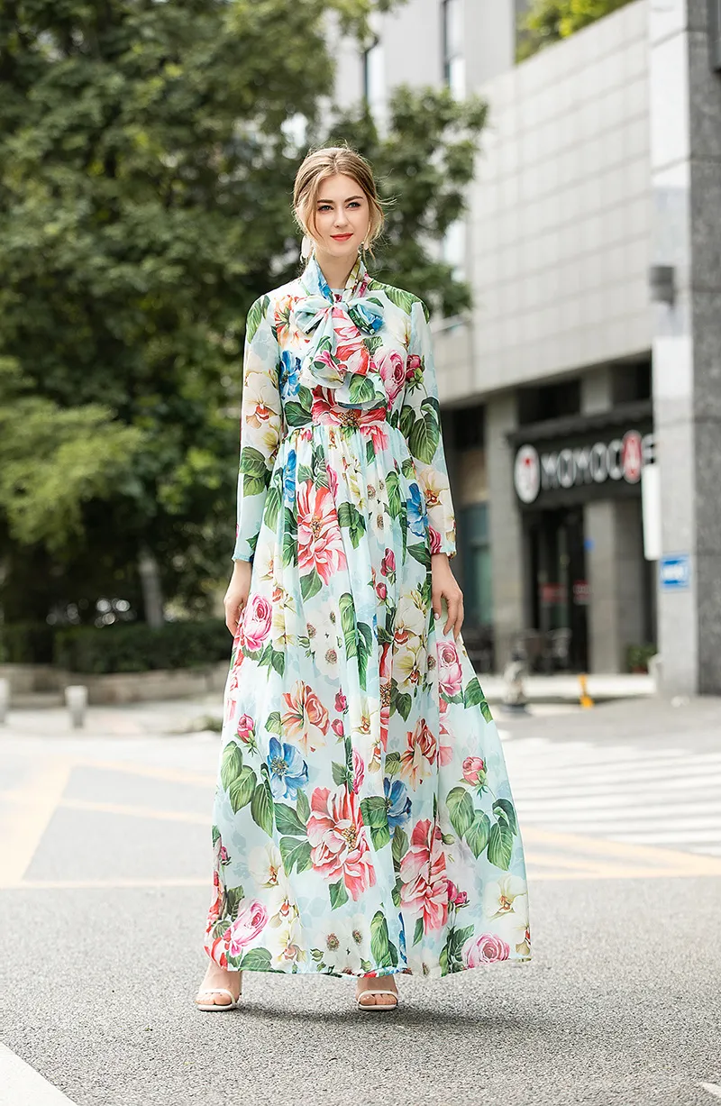 Long Sleeve Maxi Dress for Women Floor-Length Printed Crew Neck Polyester  Autumn Casual from Dhgate Runway Dresses - price 56.41