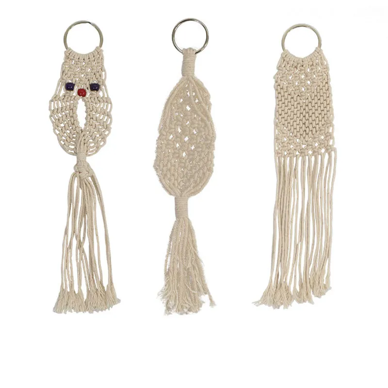 Mini Macrame Keychains Boho Bag سحر مع شرابات ملحق مصنوع يدويًا لمحفظة الهاتف المحفظة