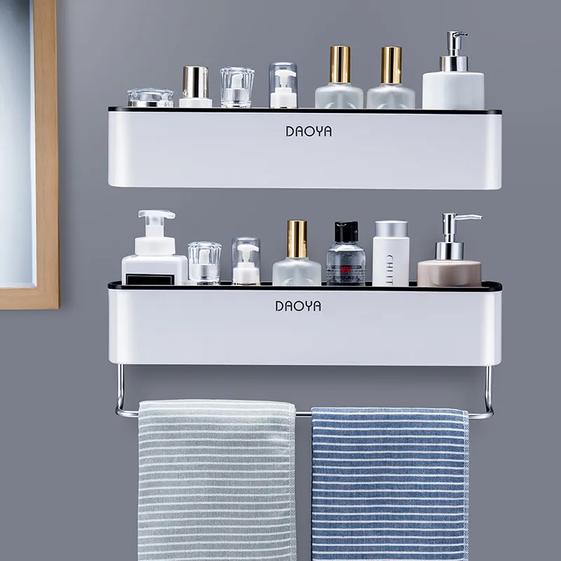 Caddy de chuveiro de banheiro Organizador de parede Mount shampoo rack com barra de toalha sem perfuração de acessórios de armazenamento de cozinha 220527