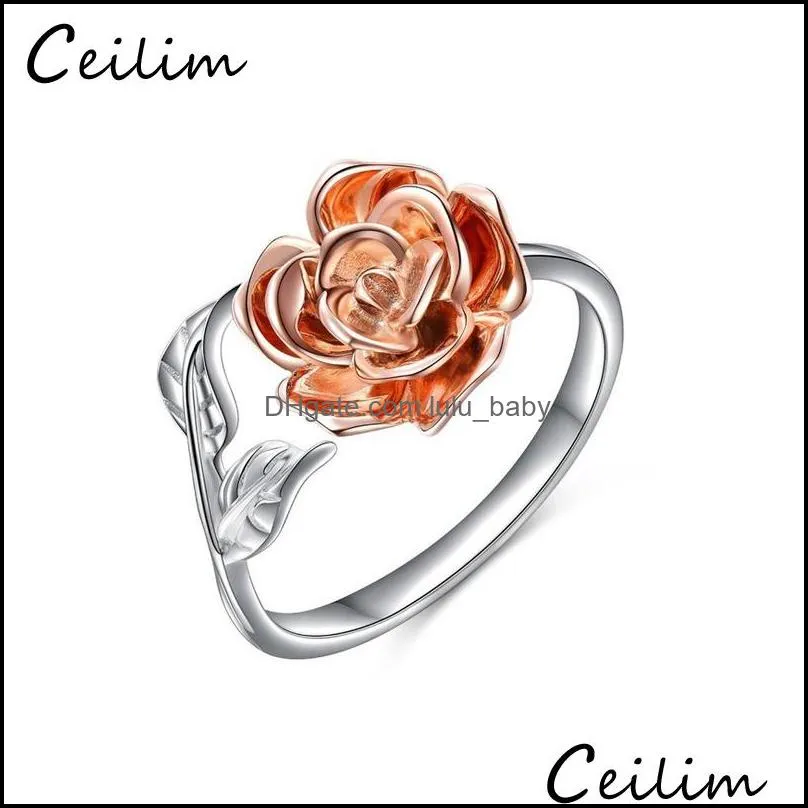 Mit seitlichen Steinen Ringe Schmuck Mode Koreanische Rose Gold Farbe Einstellbar Sier Wrap Blume Strass Offener Sterling Fingerring Statement Who