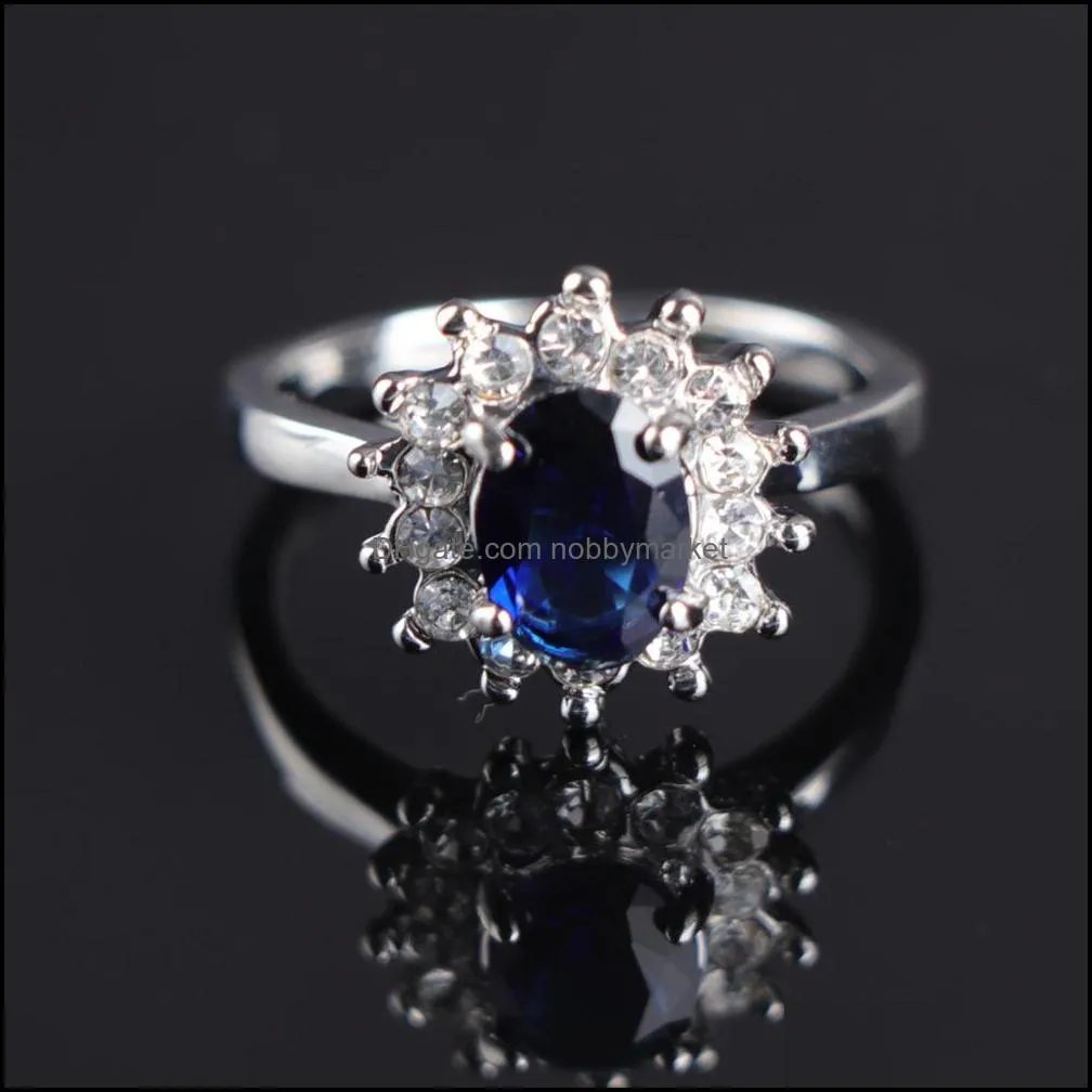 Fashion Big Blue Stone Ring For Women Charm Silver Color Jewelry Women CZ Wedding Promise Engagement Ladies Accessories Gifts