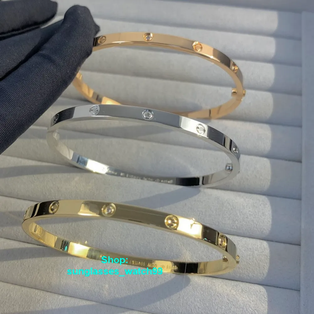 XIS Diamonds Love Bangle إصدار ضيقة السوار الذهب AU 750 18 K Never Fade 16-19 مع مربع النسخ المتماثلة الرسمية أعلى جودة Luxu245x