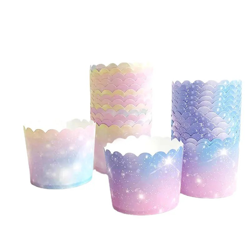 Starry Sky Paper Cake Bak Cup Cupcake Muffin Fodral Disponibel Wrappers för Party Wedding Festival XBJK2203