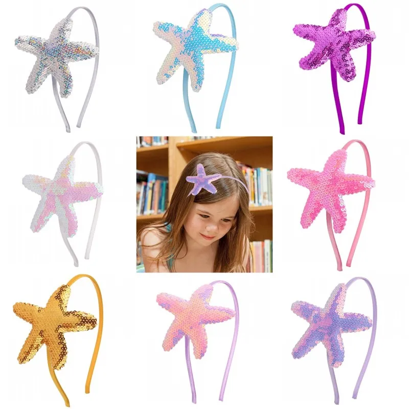 Pannband för Baby Luxury Starfish Marine Animal Design Kids Girls Hårtillbehör Sparkande paljetter Hårpinnar 1 65xta E3