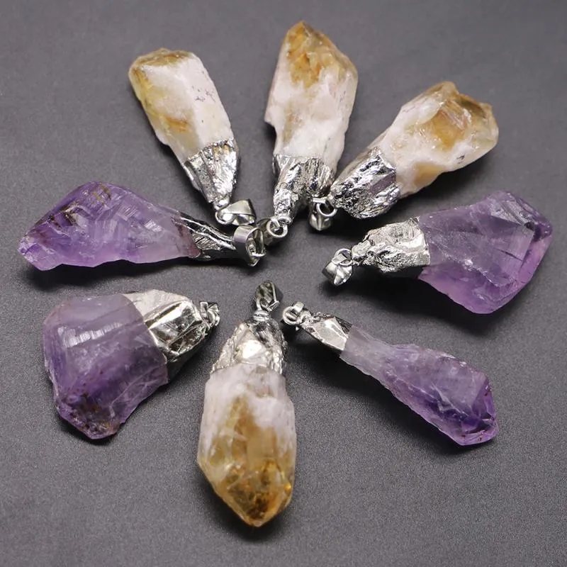 Anhänger Halsketten Naturstein Kristall Amethyst Unregelmäßige Anhänger Rohes Erz Yellowstone Charms Citrin Rau Für Schmuck DIY Halskette Zugang