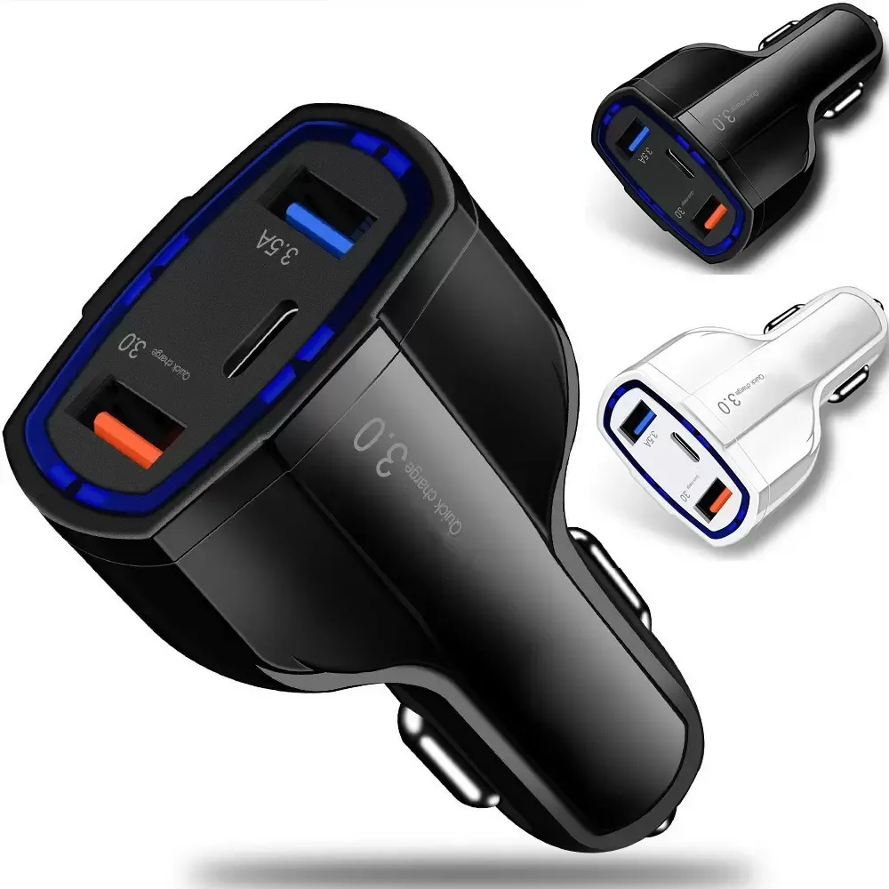 35W 7A 3 Ports Car Charger Type C And USB Charger QC 3.0 With Quick Charge 3.0 Technology For Mobile Phone GPS Power Bank Tablet PC