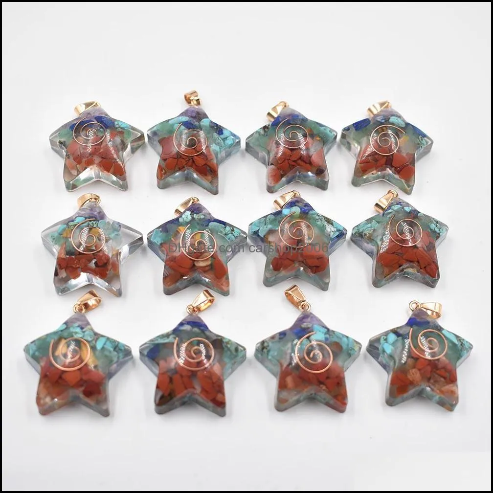 healing seven chakra five pointed star charms retro colorful natural amethysts lapis lazuli 7 colors stone pendants carshop2006