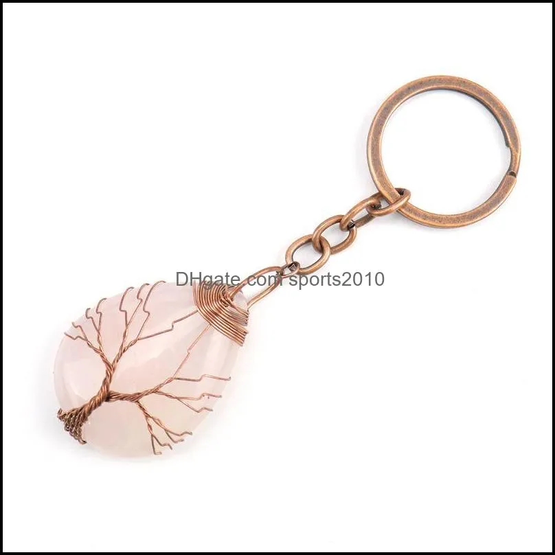 retro handmade tree of life key rings waterdrop natural stone healing crystal quartz keychain keys chain key ring