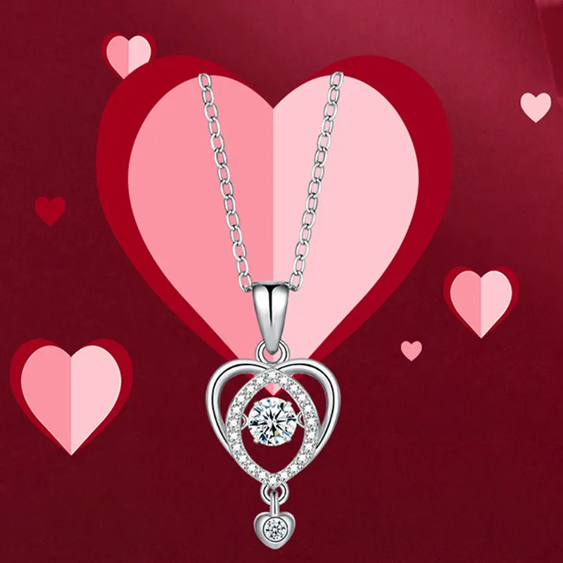Atemberaubende weiße Zirkon-Herzform-Anhänger-Halskette,  Valentinstagsgeschenke, Damenschmuck, romantische, funkelnde, schlagende