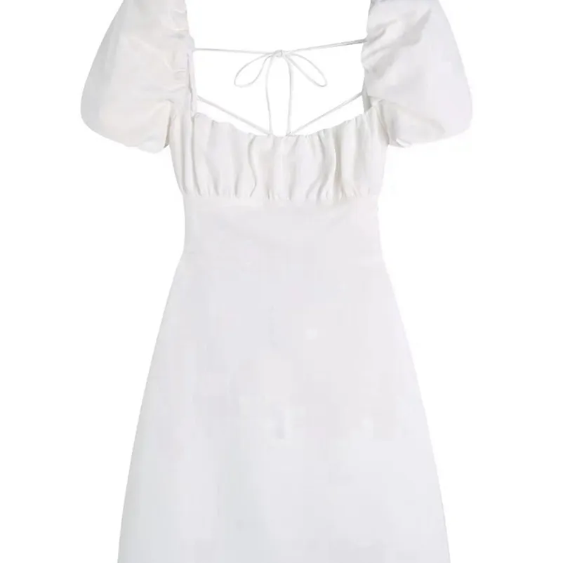 Tangada verano mujer vestido de algodón blanco espalda descubierta Puff manga corta señoras vestido 3H204 220630