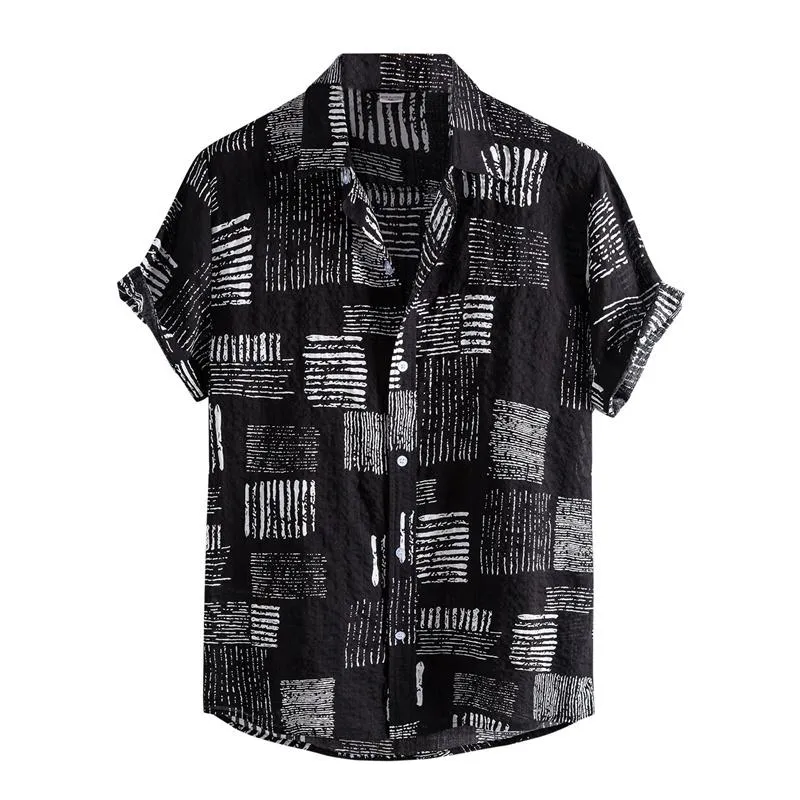 Männer Casual Hemden männer Hemd Streifen Druck Hawaiian Kurzarm Taste drehen-unten Harajuku Sommer Für Herren Chemise hommeMen's