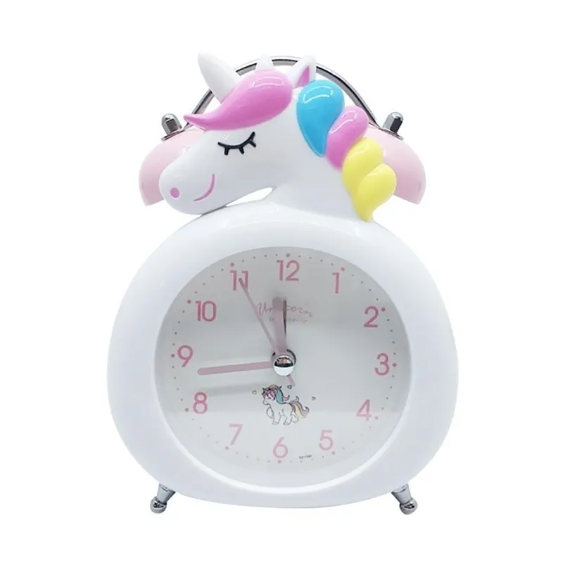 Cute Unicorn Clock Kids Cartoon Alarm s Bedroom Bell Night Light Table Wake Up Regali di compleanno di Natale per bambini LJ200827