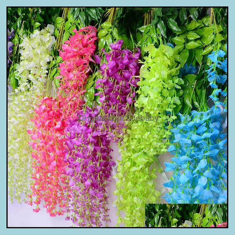 artificial silk wisteria flower wedding decor vines hanging rattan bride flowers garland for home garden wll596