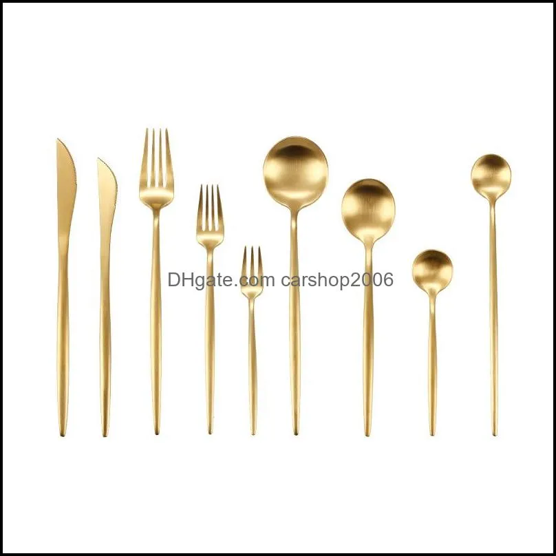 Gold Flatware Cutlery Knife Fork Spoon Wedding Dinnerware Stainless Steel 304 Tableware Silverware RRB15080