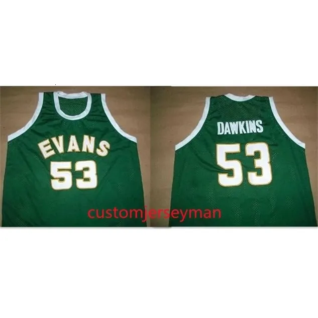 NC01 Green Darryl #53 Dawkins Evans High School Basketball Jerseys reminiscem a camisa de camisa costume Made S-5xl