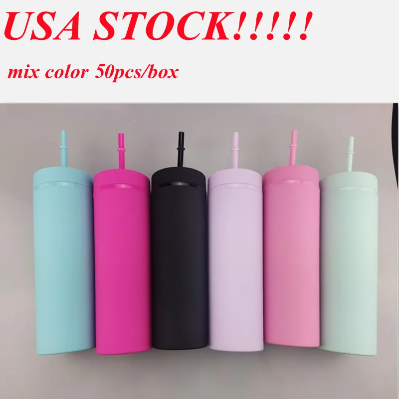 Magazzino locale!!! Bicchiere magro in acrilico 16oz Bicchieri dritti colorati opachi Bicchieri in plastica a doppia parete Vinile Personalizzabile Regali fai da te STOCK USA