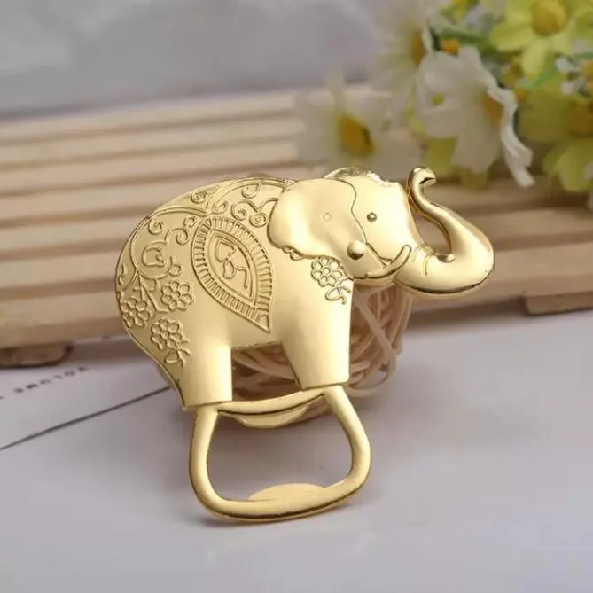 Gold Wedding Favors and Gift Lucky Golden Elephant Wine Bottle Opener C0617G02