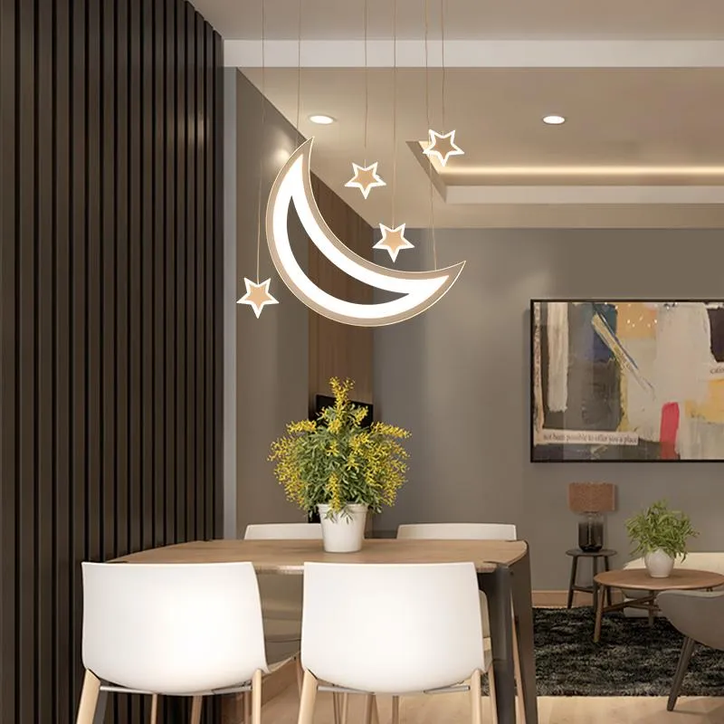 Pendant Lamps Dining Room Lamp Modern Minimalist Creative Super Bright Nordic Five-head Table Star Moon Led ChandelierPendant