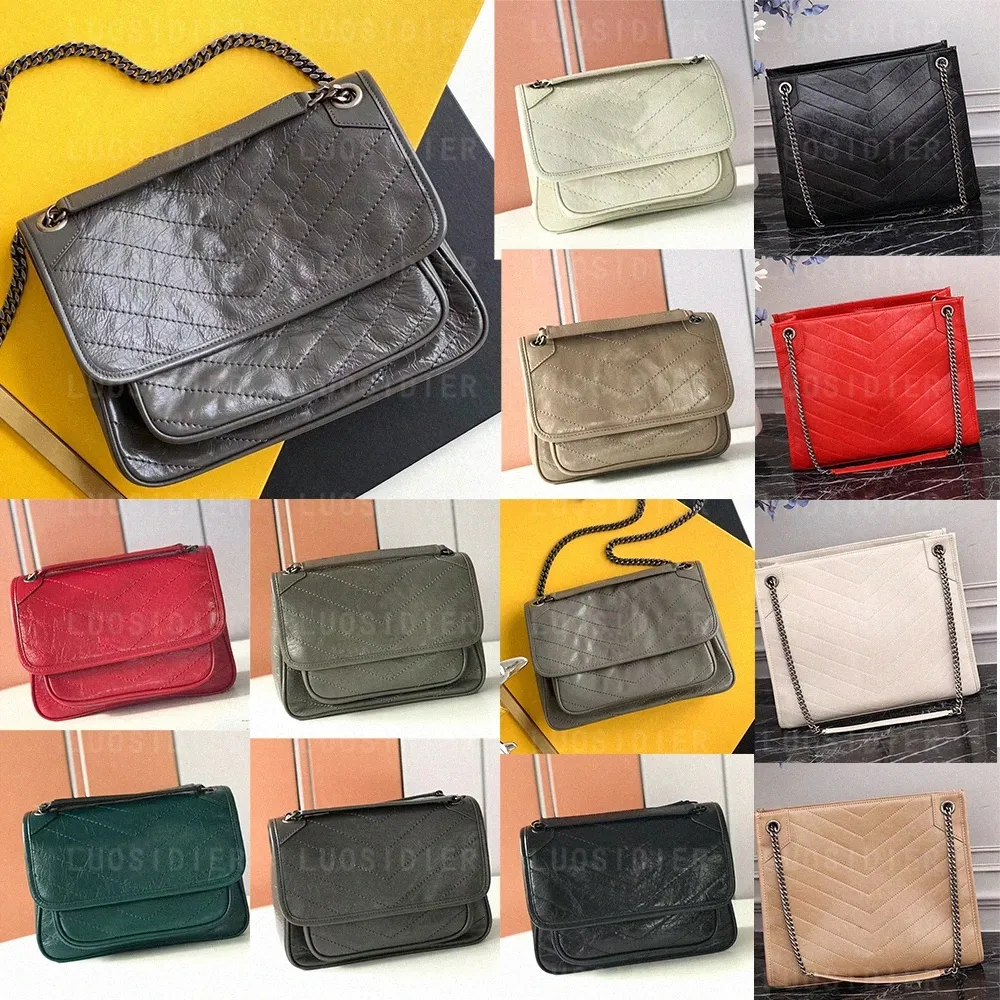 Niki Baby Chain Bag Crinkled Vintage Leather Front Flap Leather Convertible Strap Nikki Shoulder Tote Crossbody Handbag Luxurys Designers