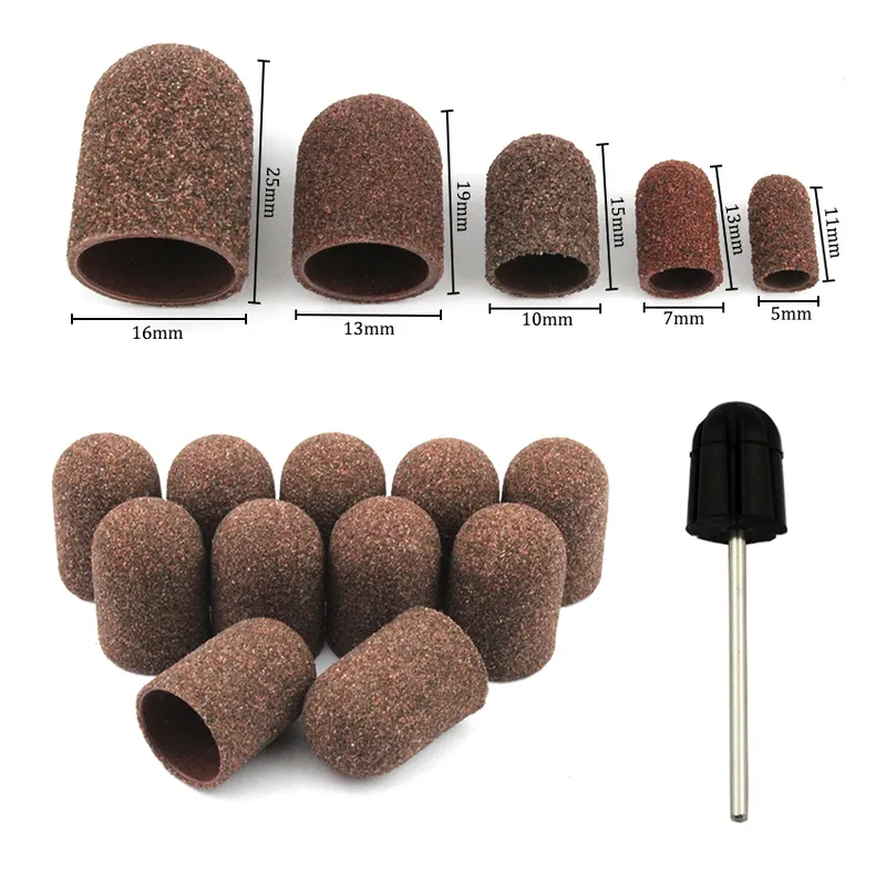 50 pièces/ensemble 80 # capuchons de ponçage pour ongles grain poignée en caoutchouc pédicure polissage bloc de sable perceuse électrique accessoires Bit manucure outils